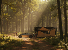 Tiny design sur un chemin forestier